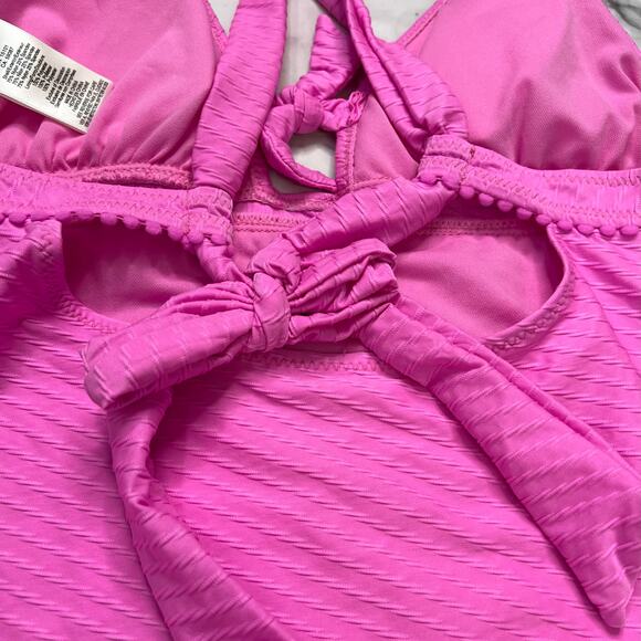 Jessica Simpson Pretty in Pique Cross Back Tankini Top Pink Size L New - Picture 5 of 6